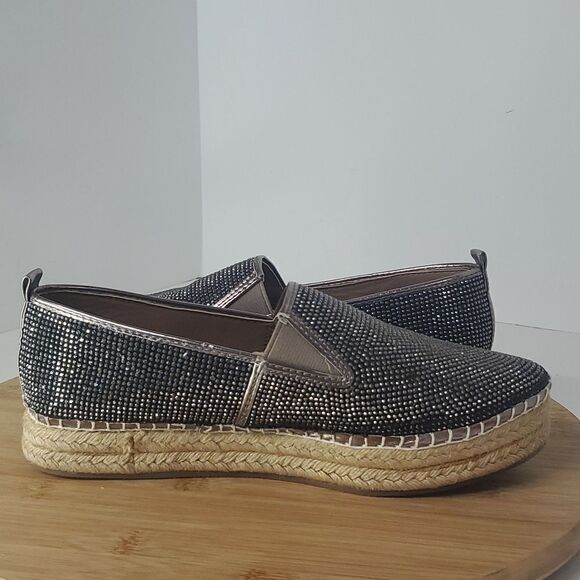 Steve Madden Chopur Embellished Espadrilles Silver Glitter Flats Size 6.5 B - Picture 6 of 9